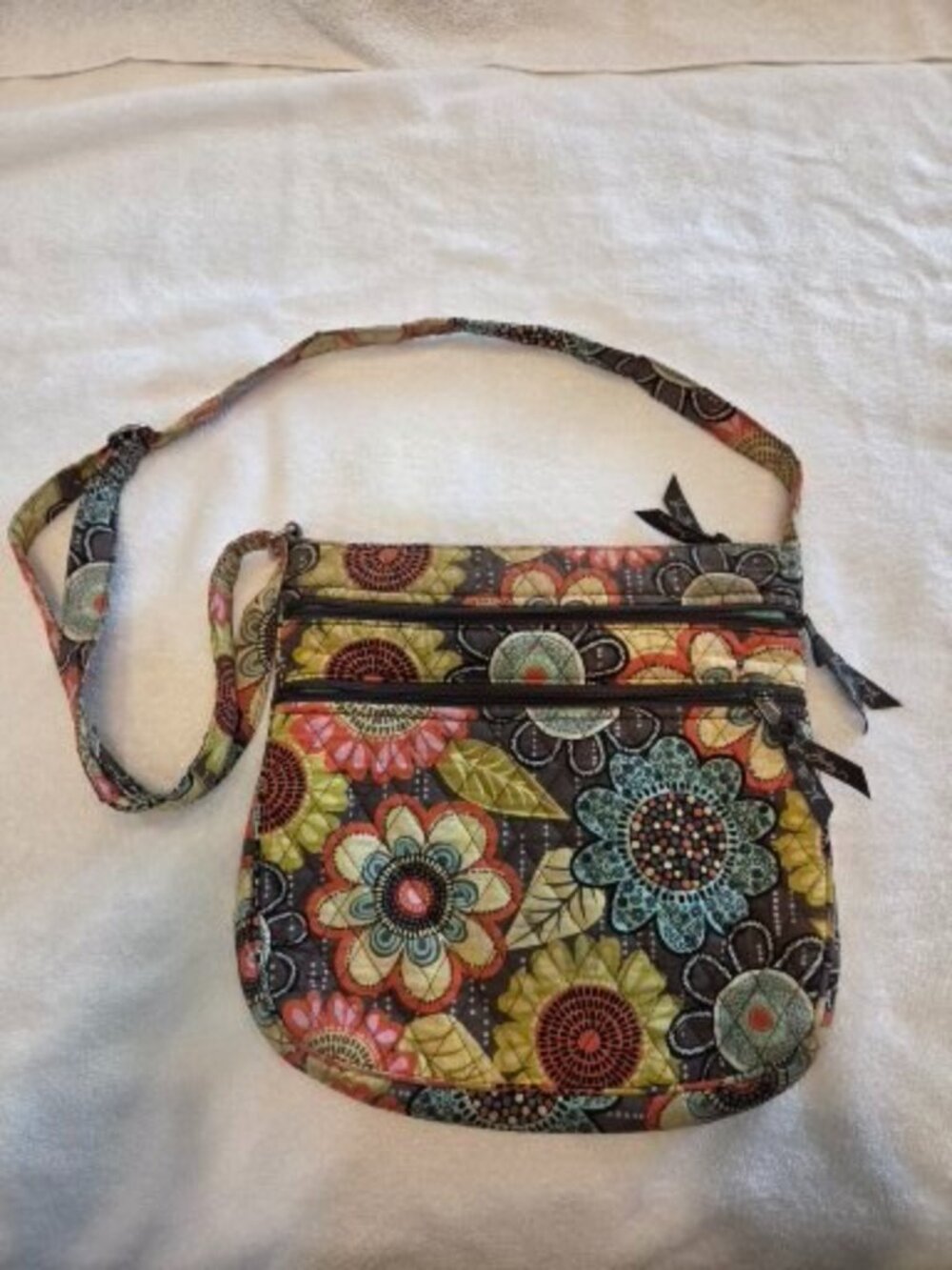 Vera Bradley Flower Shower Triple Zip Hipster Crossbody/Shoulder Bag